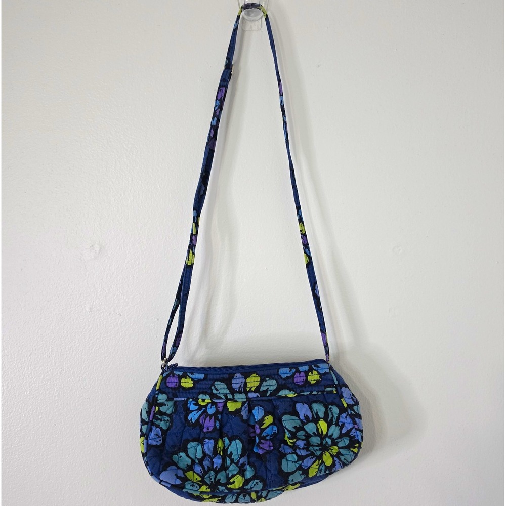 Vera Bradley Floral Quilted Finish Zip Crossbody Bag Small Blue Green Purple